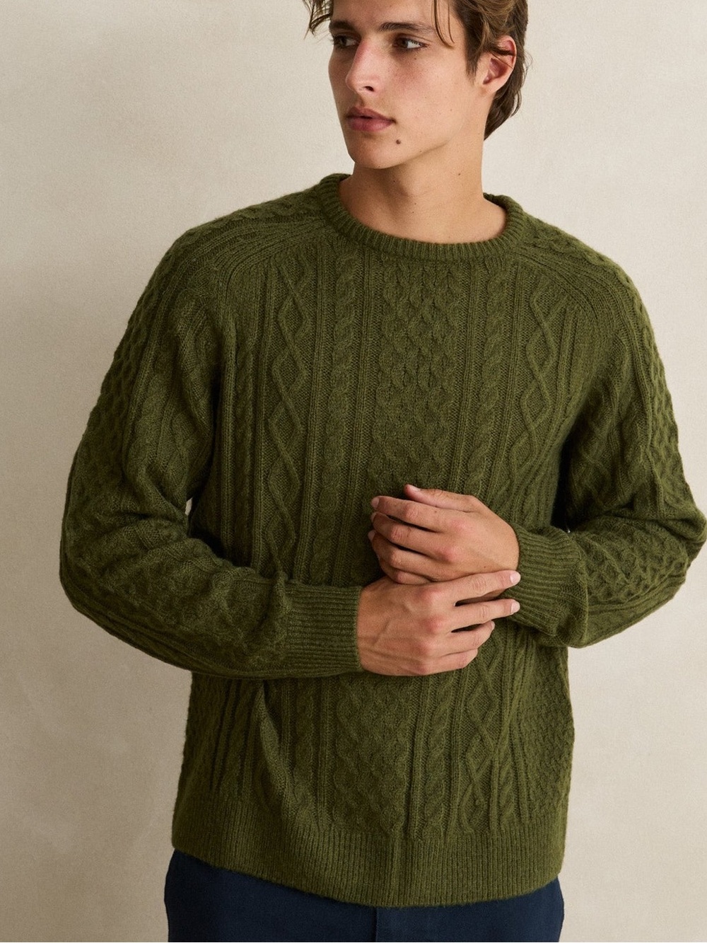 Rhythm Mohair Fisherman’s Knit Sweater in Olive Green Size XL